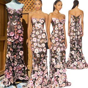 🆕 BRONX & BANCO 🧿 NWOT Jasmine Floral-Appliqued Gown, Black Multi - Sz M US 6